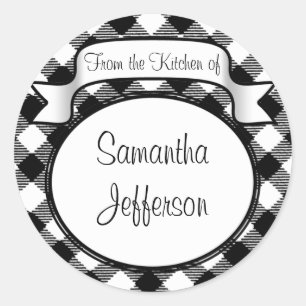 Black+White Script -From the Kitchen Of- Jar/Label Classic Round Sticker