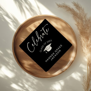 Black & White Script Graduation Congratulations Napkin