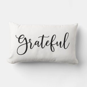 Black White Script Grateful Lumbar Cushion
