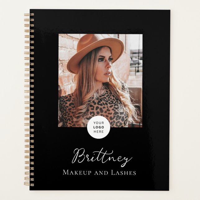 Black White Script Logo Photo Makeup Customizable  Planner (Front)