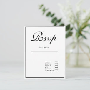 Black White Script Minimalist Sophisticated RSVP Card