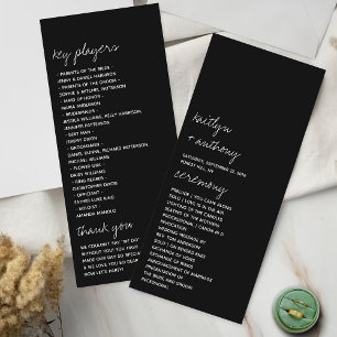 Black & White Script Minimalistic Wedding Program Rack Card