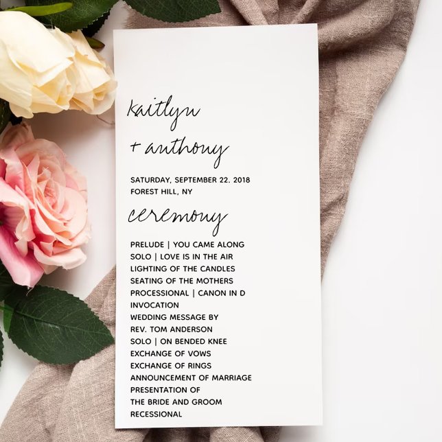 Black & White Script Minimalistic Wedding Program Rack Card (Creator Uploaded)