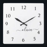 Black White Script Monogram Girly Name<br><div class="desc">White and Black Script Monogram Name Clock. This makes the perfect sweet 16 birthday,  wedding,  bridal shower,  anniversary,  baby shower or bachelorette party gift for someone that loves glam luxury and chic styles.</div>