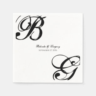 Black & White Script Monogram Wedding  Napkin