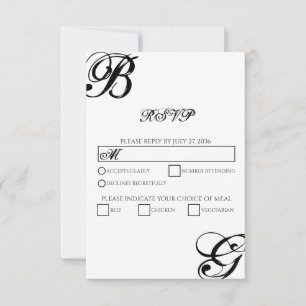 Black & White Script Monogram Wedding  RSVP Card