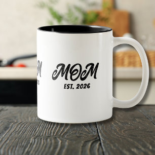 Black White Script Mum Established Two-Tone Coffee Mug