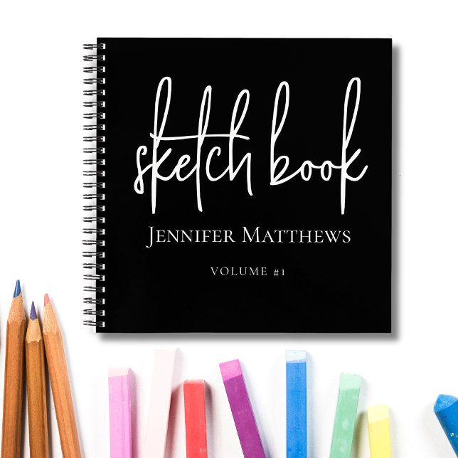 Black White Script Name Personalised Sketchbook Notebook (Creator Uploaded)