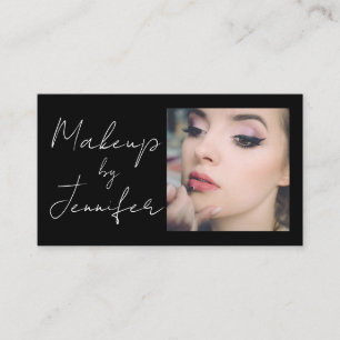 Black White Script Photo Makeup Business Card
