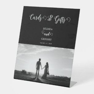 Black & White Script Photo Wedding Cards Gifts Pedestal Sign
