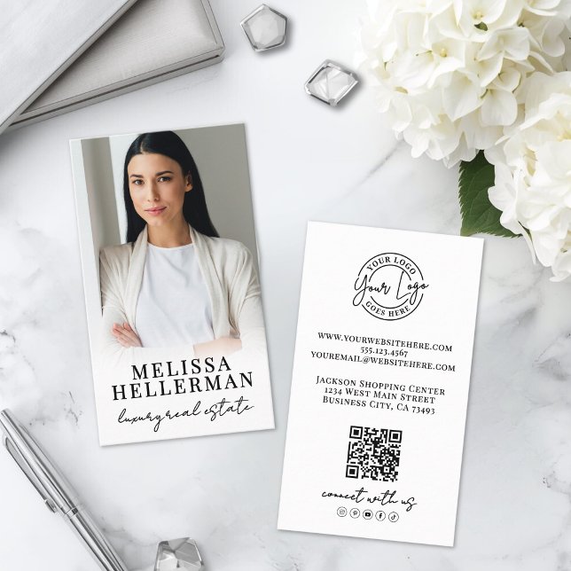 Black White Script Real Estate Photo Business Card (Black White Script Real Estate Photo Business Card)
