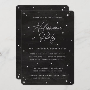 Black+White Script Scattered Stars Halloween Party Invitation