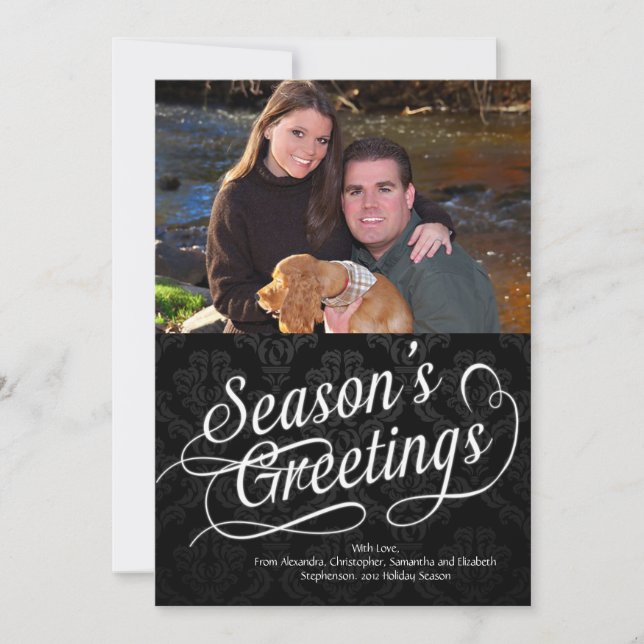 Black/White Script Season's Greetings Photo Card (Front)