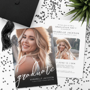 Black White Script Simple Photo Graduation Invitation