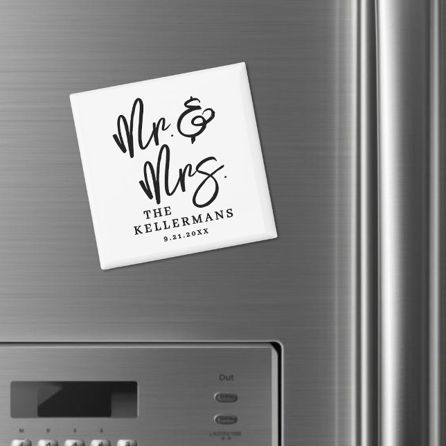 Black White Script Wedding Favour Magnet (Black White Script Wedding Favor Magnet )