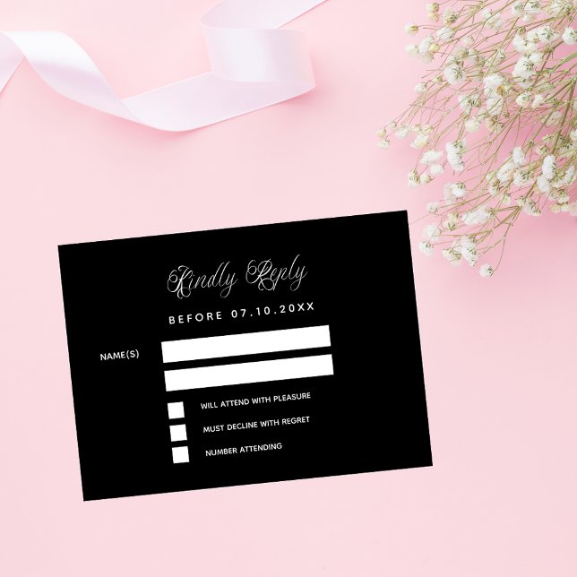 Black white script wedding response RSVP Card (Creator Uploaded)
