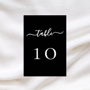 Black white script wedding table number