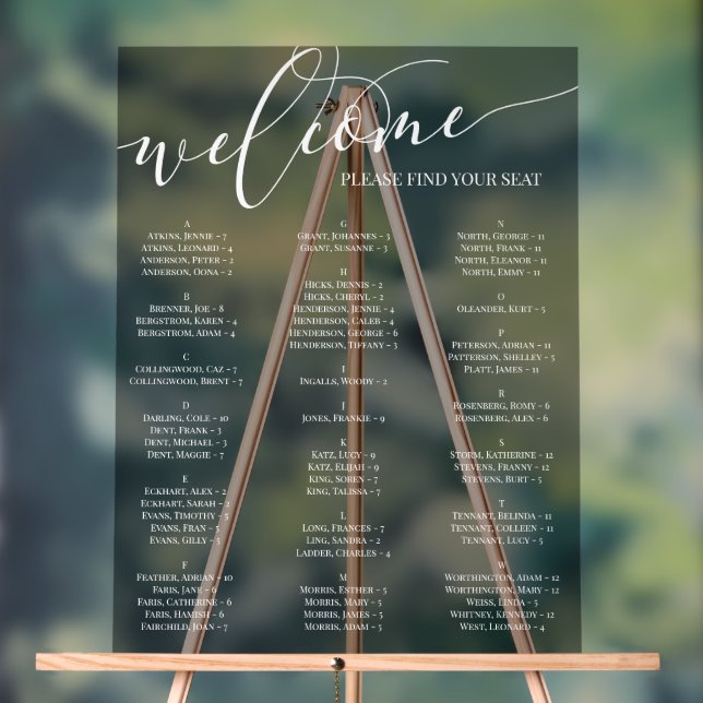 Black White Script Welcome Seating Chart (Neutral)