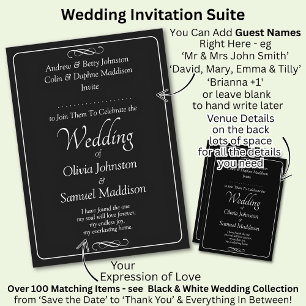 Black & White Script with Infinity Scroll Wedding Invitation