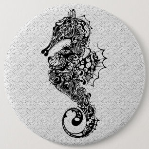 Black & White Seahorse-Tattoo Style 6 Cm Round Badge