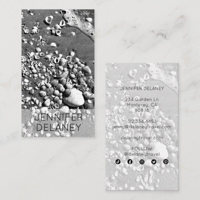 Black & White Seashells Photo Social Media  Business Card (Front/Back)