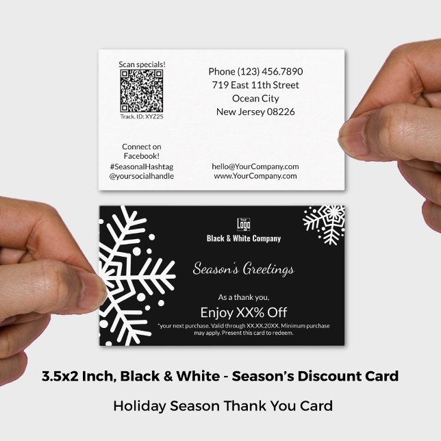 Black & White Seasonal Greetings Thank You Discount Card (Black & White Seasonal Greetings Thank You Discount Card; Size 3.5x2 Inch (US))