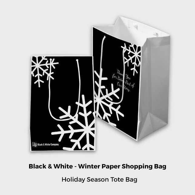 Black & White Seasonal Motto Company Logo Name Medium Gift Bag (Black & White Seasonal Motto Company Logo Name Medium Gift Bag)
