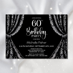 Black White Sequin Curtain 60th Birthday Party Invitation