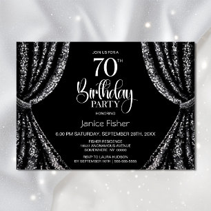 Black White Sequin Curtain 70th Birthday Party Invitation