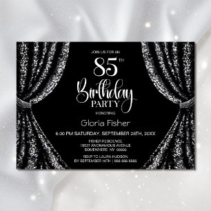 Black White Sequin Curtain 85th Birthday Party Invitation