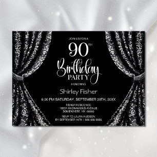 Black White Sequin Curtain 90th Birthday Party Invitation