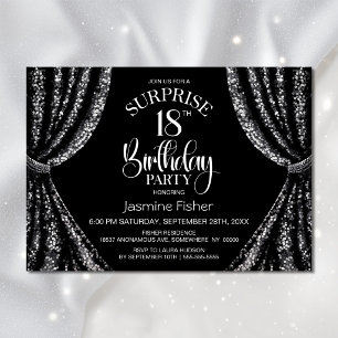 Black White Sequin Curtain Surprise 18th Birthday Invitation