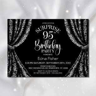 Black White Sequin Curtain Surprise 95th Birthday Invitation