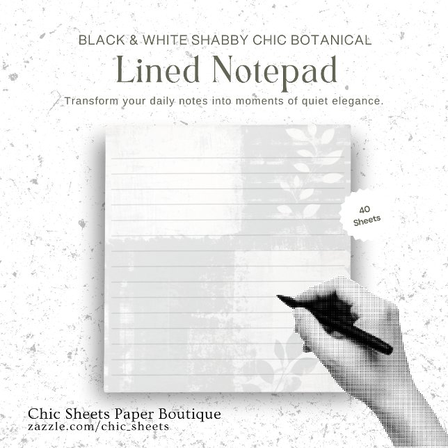 Black & White Shabby Chic Botanical Lined Notepad (Creator Uploaded)