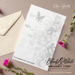 Black & White Shabby Chic Butterfly Stationery
