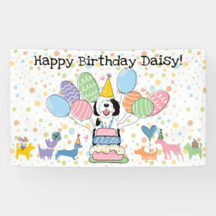 Black & White Sheepadoodle Dog Birthday Party Banner