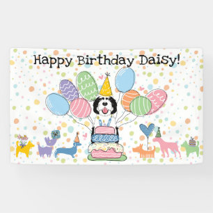 Black & White Sheepadoodle Dog Birthday Party Banner