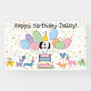 Black & White Sheepadoodle Dog Birthday Party Banner