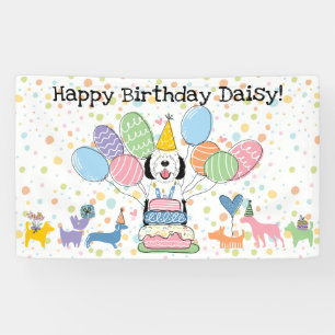 Black & White Sheepadoodle Dog  Birthday Party Banner