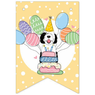 Black & White Sheepadoodle Dog Birthday Party Bunting