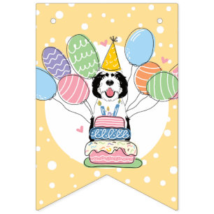 Black & White Sheepadoodle Dog Birthday Party Bunting
