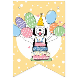 Black & White Sheepadoodle Dog Birthday Party Bunting