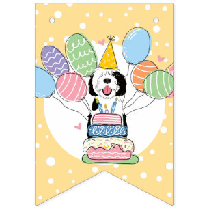 Black & White Sheepadoodle Dog Birthday Party Bunting