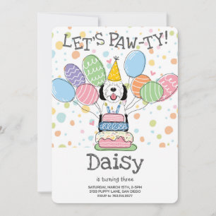 Black & White Sheepadoodle Dog Birthday Party  Invitation