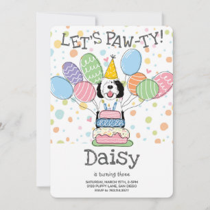 Black & White Sheepadoodle Dog Birthday Party  Invitation