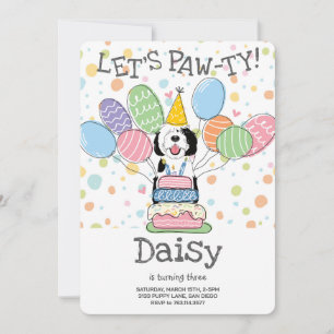Black & White Sheepadoodle Dog Birthday Party  Invitation