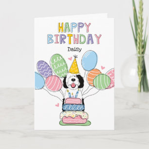 Black & White Sheepadoodle Dog Happy Birthday Card