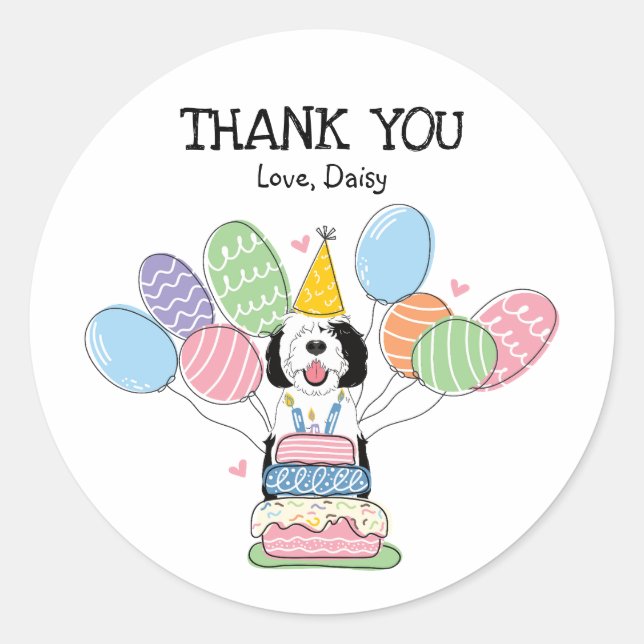 Black & White Sheepadoodle Favour Tags Sticker (Front)