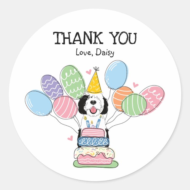 Black & White Sheepadoodle Favour Tags Sticker (Front)