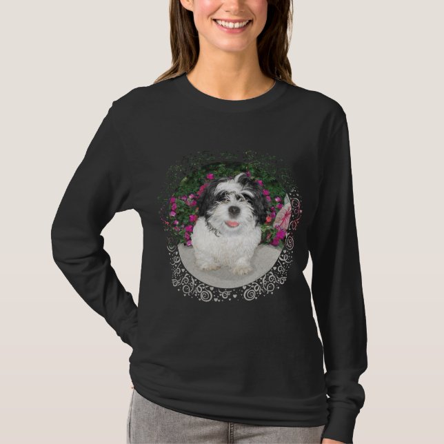 Black & White Shih Tzu Puppy Rescue Dog T-Shirt (Front)
